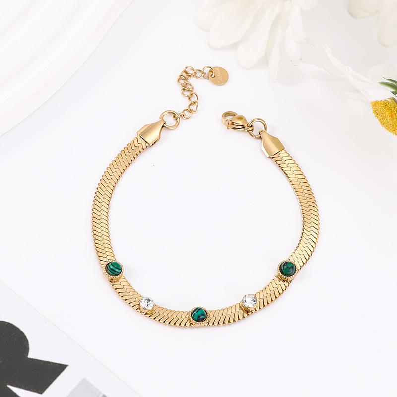 Trendy Elegant Colorful Natural Stone Rhinestone Versatile Stainless Steel Bracelet Jewelry