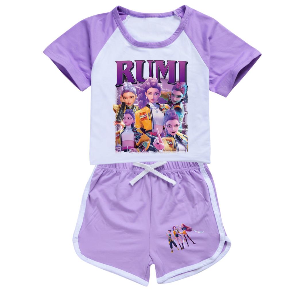 4836 Kids Girls POP Rumi Zoey Mira Print T-shirt Shorts Sport Tracksuit Clothes Set