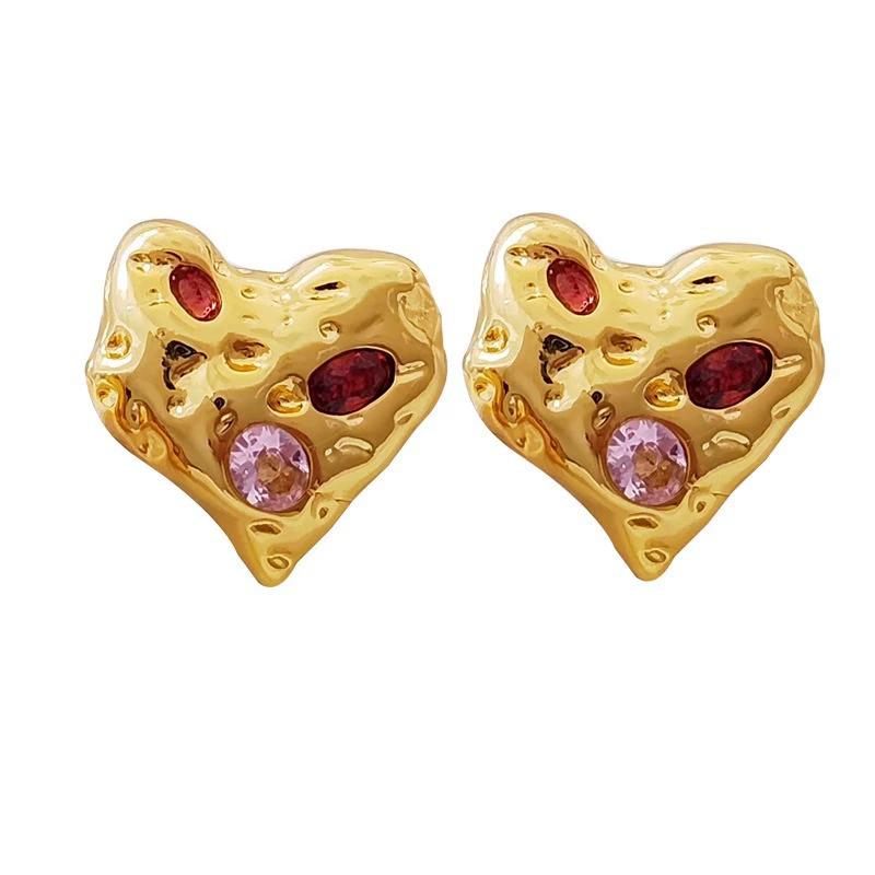 Korean Temperament Irregular Lava Heart Zirconia Stud Earrings For Women Fashion New Jewelry Gift Party Beach Vacation