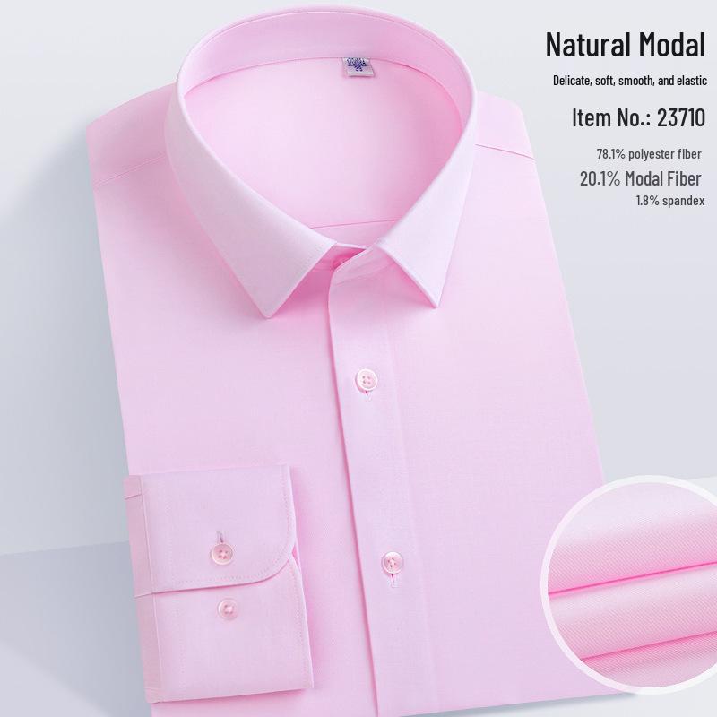 Herren Modal Stretch Langarmhemd - Bügelfrei Weiß, Frühlings- & Herbststil, Anpassbares LOGO, Berufskleidung.