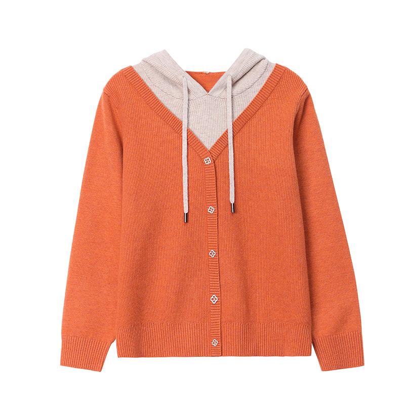 Hooded Knitted Women's Sweaters Fashion Casual Loose Outerwear Fake Two Piece Top Versatile Bottom Coat Sweater Women