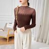 Mesh Splicing Silk Wool Knitted Bottoming Shirt Women's Autumn New Turtleneck Wool Top with Sweater Inside