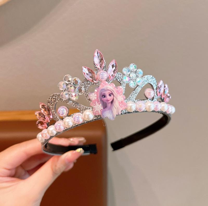 

Frozen Elsa Blue Sparkling Crown Headband With Pearls, Birthday Hair Accessory, Holiday Present Good Gift For Kids