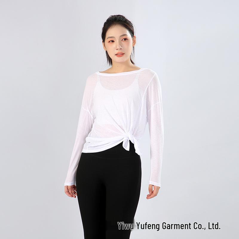 Dámské volné dlouhé triko na jógu - Lehké, prodyšné, zeštíhlující a s ochranou proti slunci