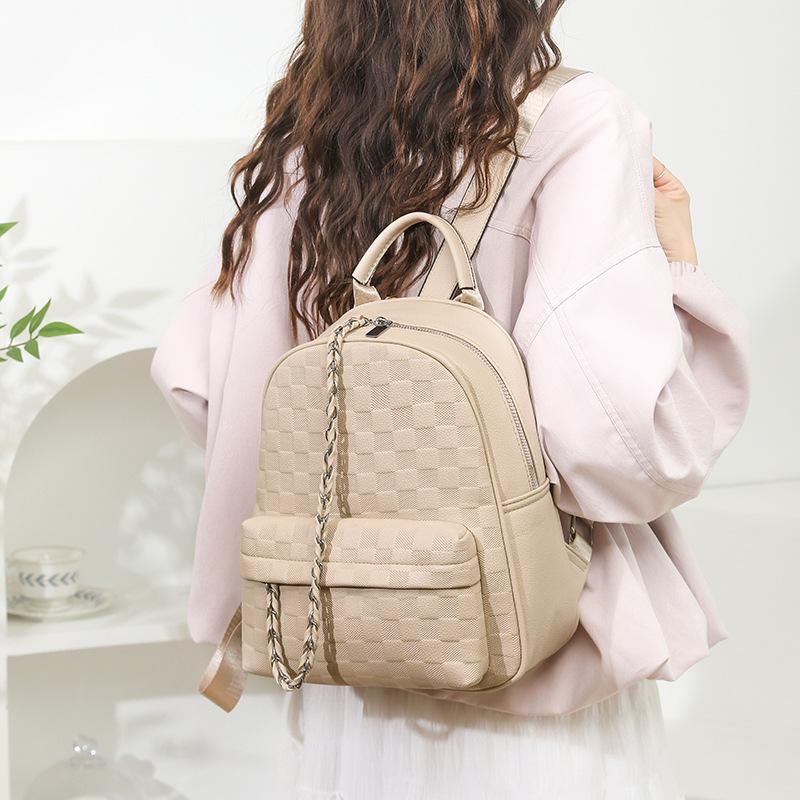 Schoolbag Backpack Women's Summer New Simple Versatile Large Capacity Textured College Student School Bag Temperament Woven Backpack