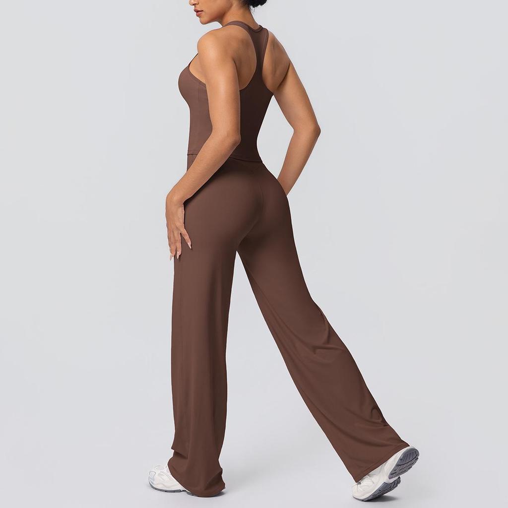 High-Waisted Yoga Set: Hip-Lifting Wide-Leg Pants & Sports Back Crop Top