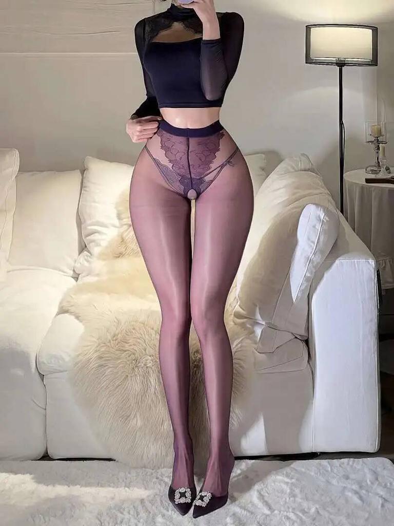 Open Crotch Pantyhose Sexy Women Thigh High Tights Underwear Silk Transparent Body Stockings Sheer Legging Womens Hosiery KJ82