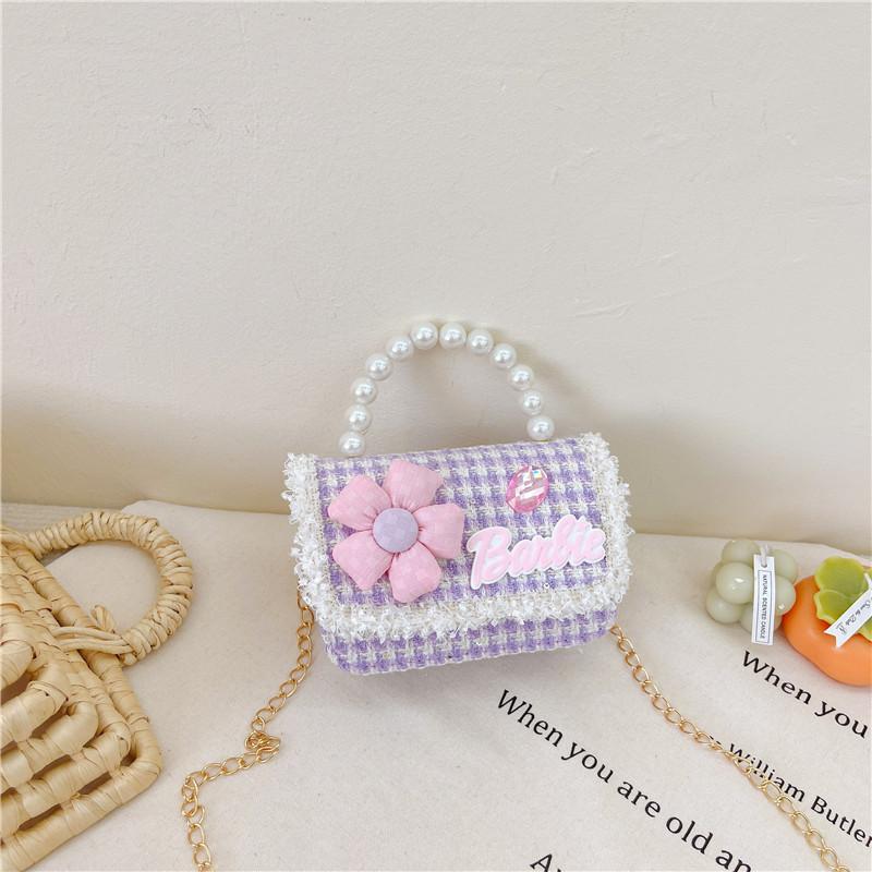 Kids Chain Shoulder Crossbody Bag With Flower And Artificial Pearl Design Handle