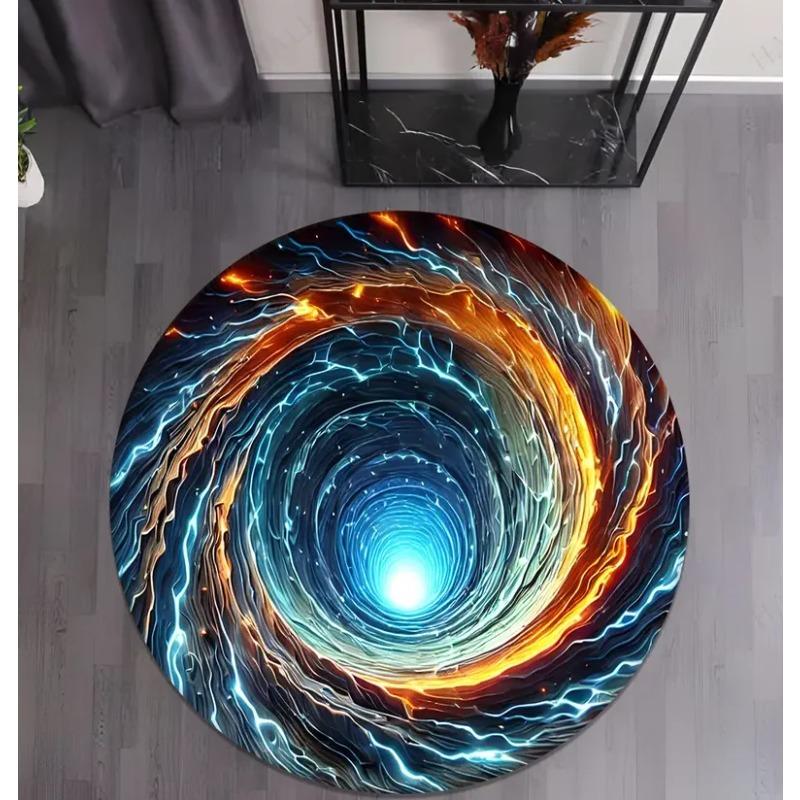 Vortex Lava Hole Round Area Rug Soft Non-Slip Floor Mat Fiery Red Orange Magma Whirlpool Illusion Pattern Carpet for Bedroom