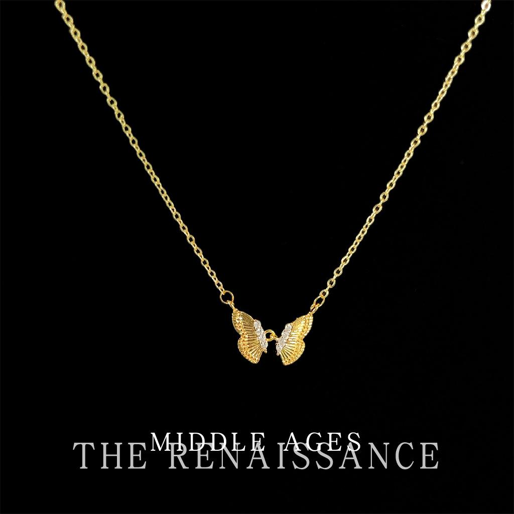 Light Plated 18K Real Gold Zircon Butterfly Necklace Simple Design Sense Collarbone Chain Necklace