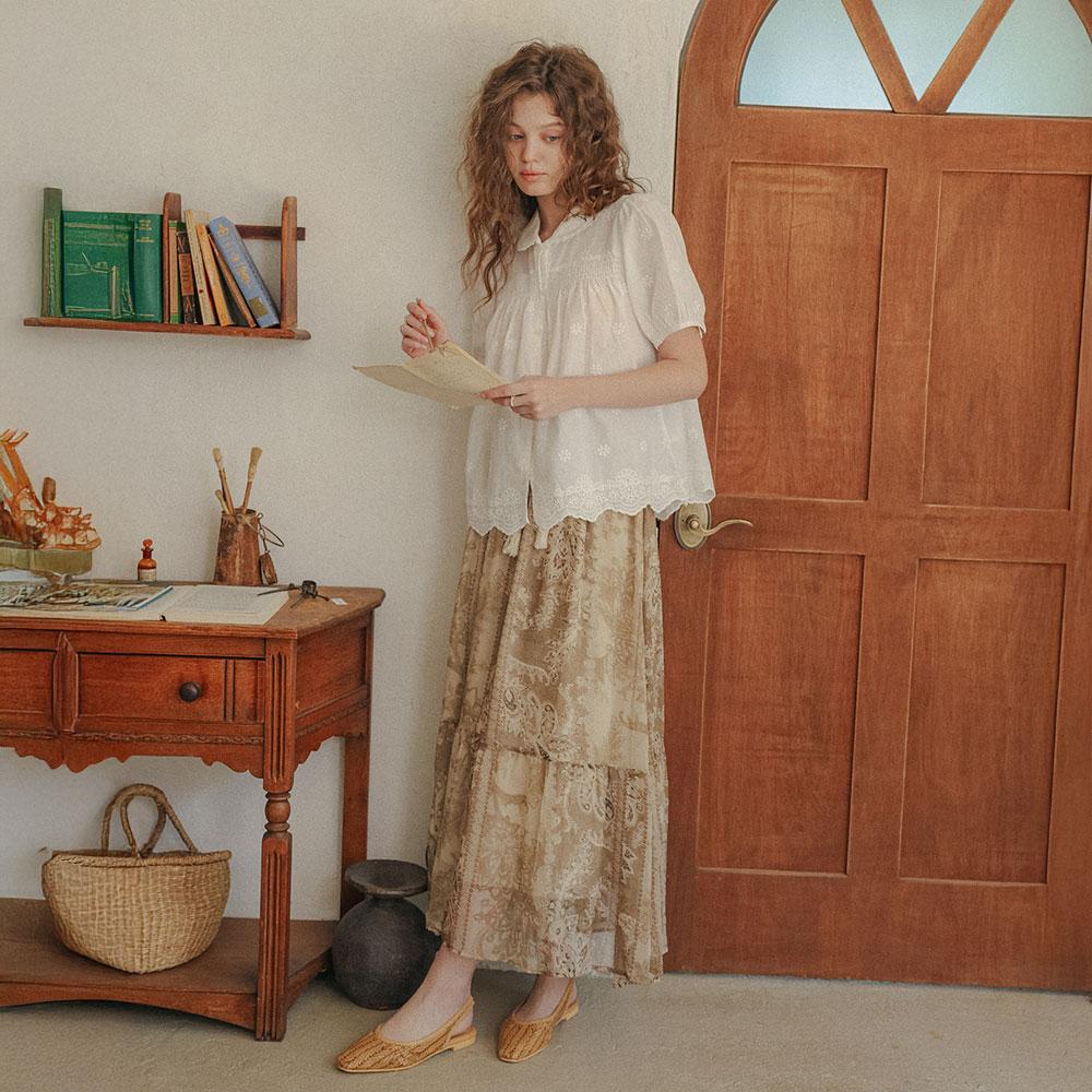 Peulaudeumali Pm_Paisley Tassel Tiered Maxi Skirt_Brown