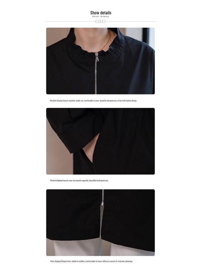 YUNyun Damen Mittellanger Stehkragen Trenchcoat - Herbst Lässig Locker Petite Jacke