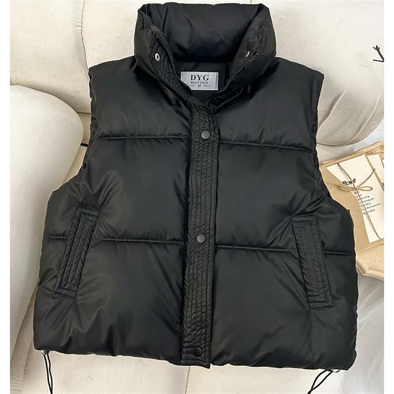 Autumn Winter Korean Loose Down Cotton Vest Women Short Stand Collar Sleeveless Jacket Coats Fashion Waistcoat Vests