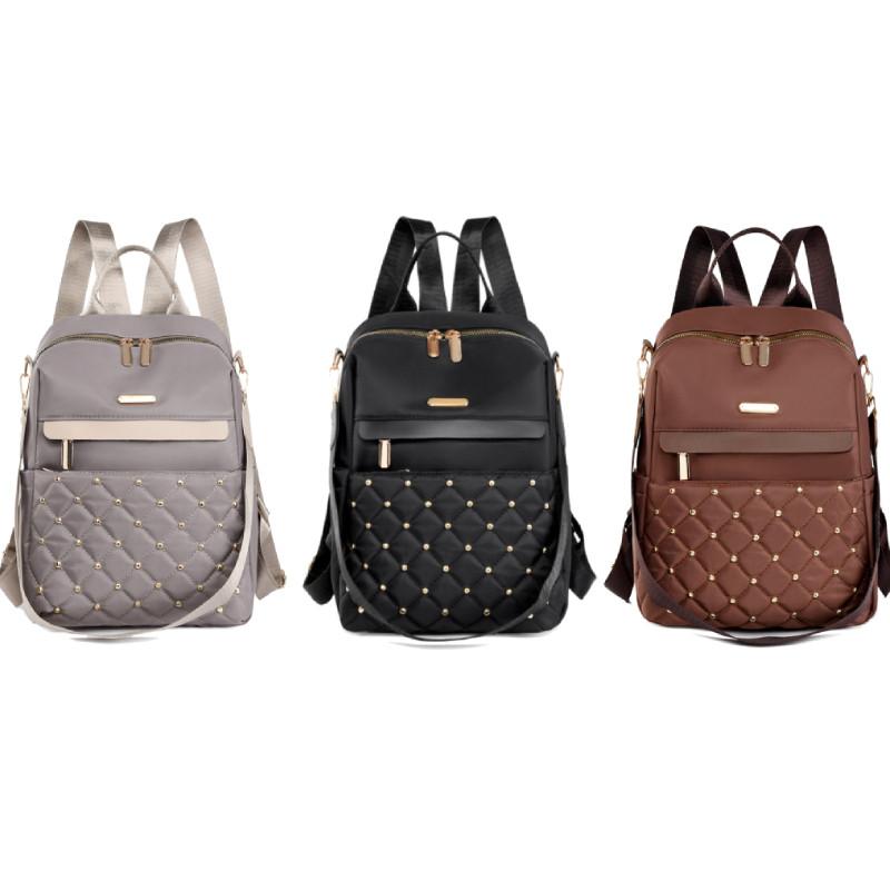 Fashion Solid Color Golden Bead Decoration Women Casual Backpack For Daily Use