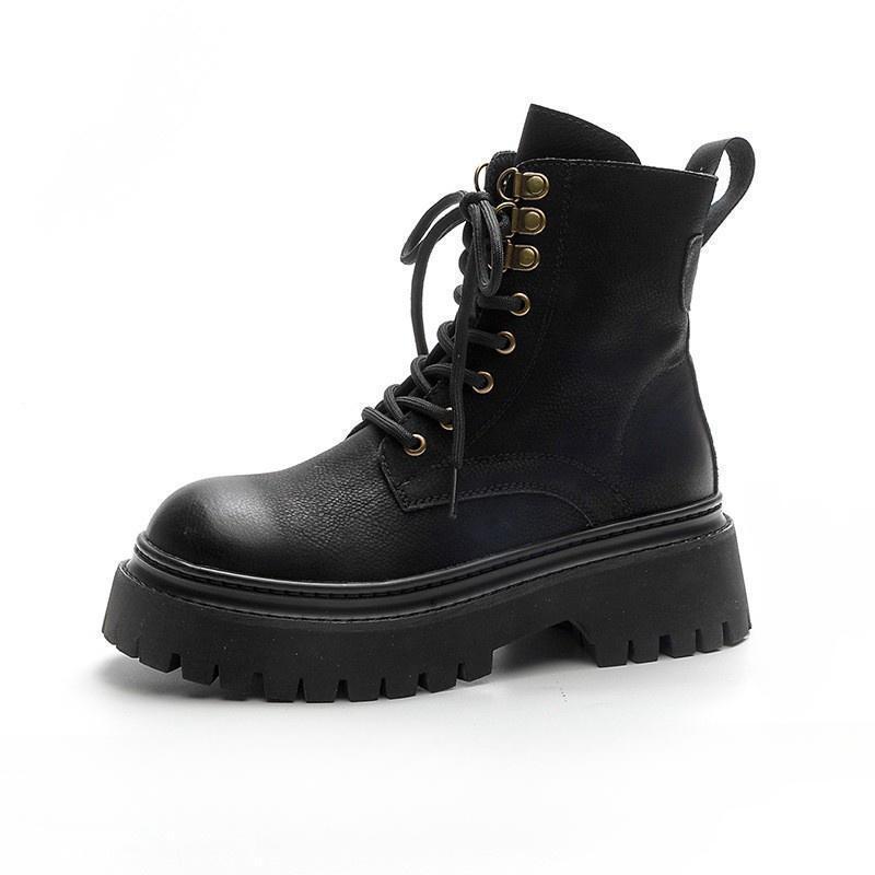 Rhubarb boots thick-soled Martin boots women's spring and autumn 2025 new British style popular short boots retro locomotive boots