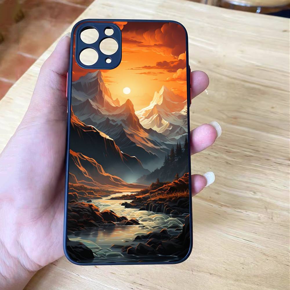 Landscape Painting Shockproof For iPhone X XR XS 11 12 13 14 15 16 pro Mini MAX transparent Matte Phone Case