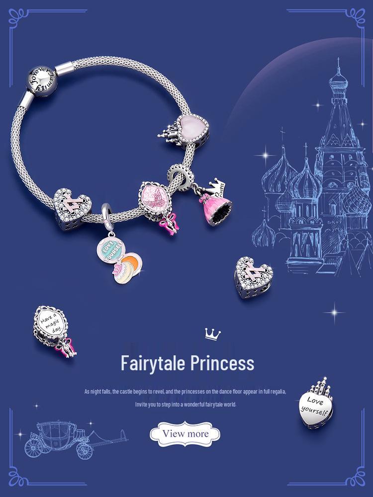 Rosa Kärleksslott DIY Retro 925 Silver Pärlbesatta Tillbehör SCC2207