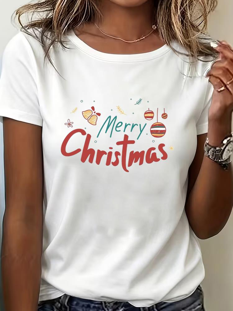 (Asian Size) Tee Top Print New Year trend lovely Clothing T Shirt Women Fashion Christmas Festival Female Woman Short Sleeve Graphic T-shirts