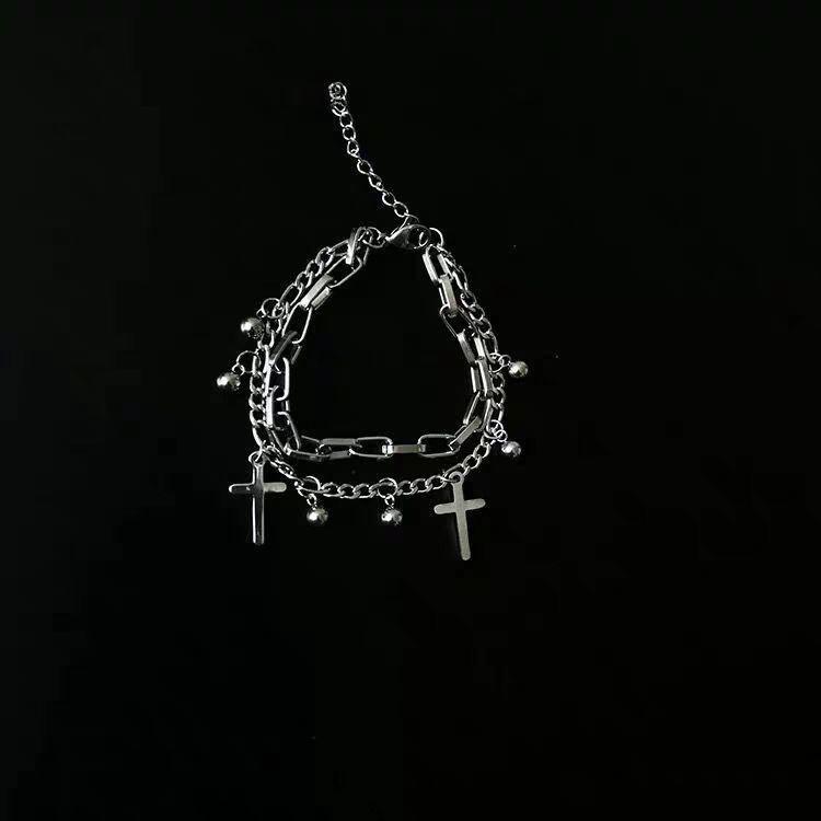Style retro bracelet fashionable versatile metal double-layer cross pendant hip-hop multi-layer jewelry couple accessories