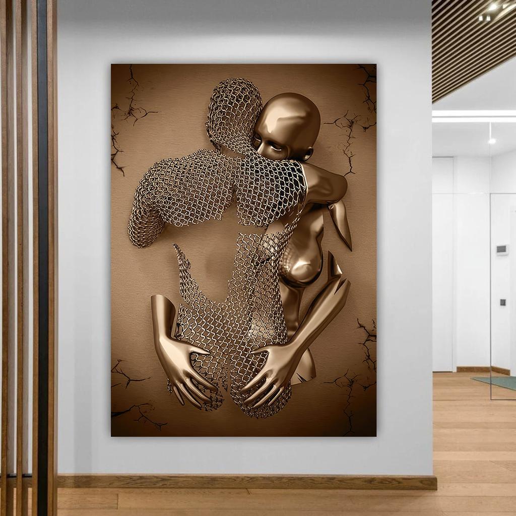 Modern Metal Figure Statue Art Romantic Minimalist Wall Art Print Canvas Painting Posters for Living Room Modern Home Decor