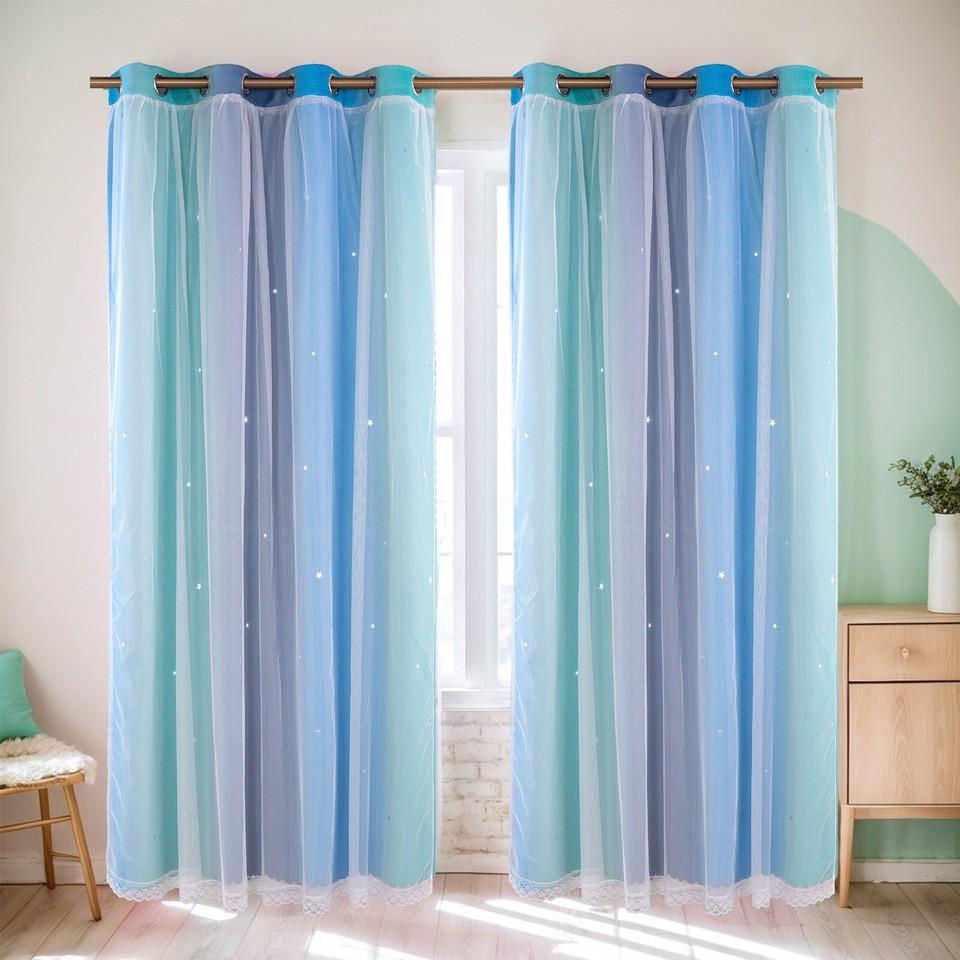 Children's Room Curtains with Eyelets, Voile Eyelet Curtains, Star Curtains