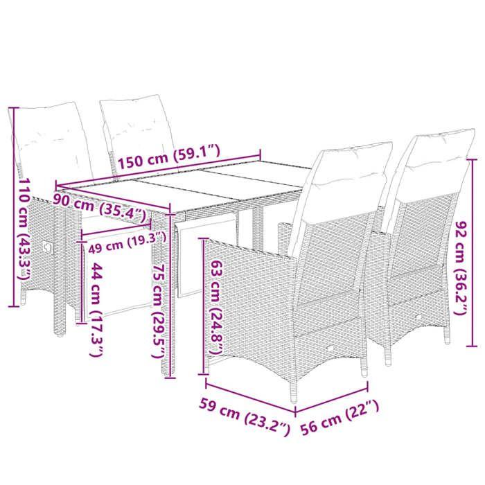 VidaXL 5 Pcs Garden Bistro Set Cushions Black Poly Rattan, Garden Bistro Set, Balcony Set, Set 3276961