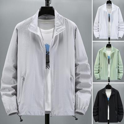 Men Outdoor Jacket Long Sleeves Sun Protection Breathable Solid Color Zipper Closure Anti-UV Ultra-thin Plus Size Cycling Sports Sun Protection