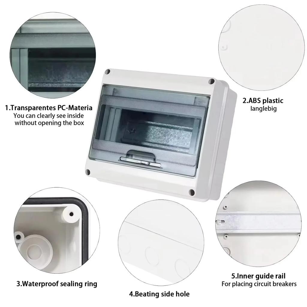 Distribution Box HT Series Junction Box 5/8WAY PC Plastic IP65 Waterproof Fuse Boxes with Terminal DIN Rail for Outdoor Garden