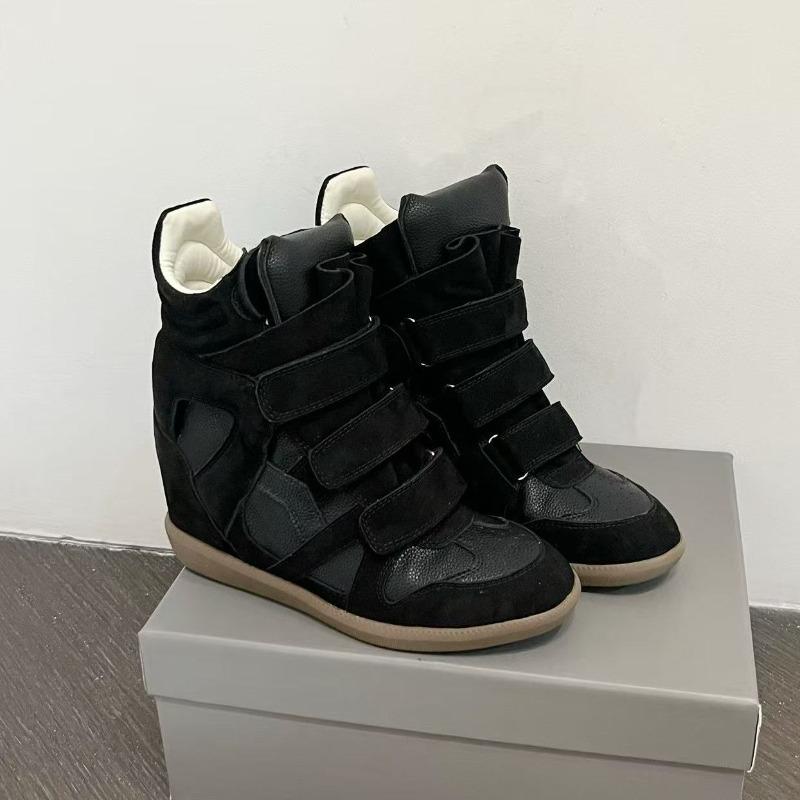 Scarpe da donna autunnali in velcro con zeppa, abbinamento di colori, scarpe sportive casual, scarpe alte in pelle