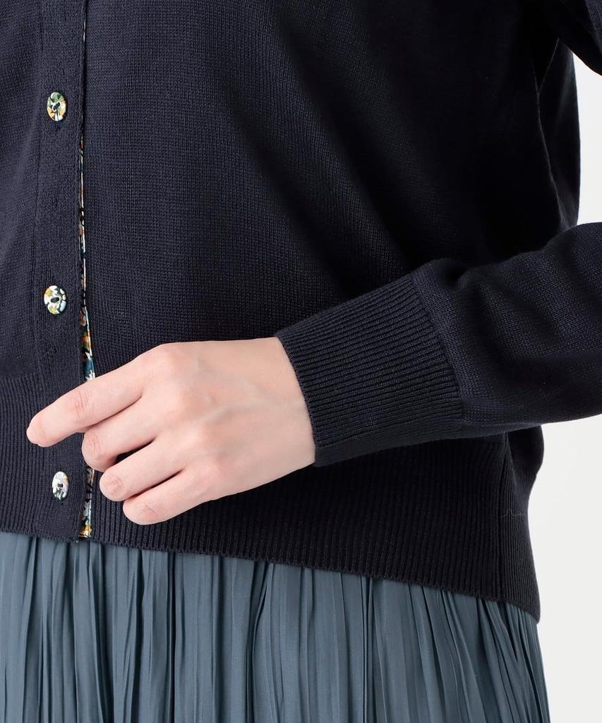 Afternoon Tea Living Sweater JK72 Covered Button Cardigan/Liberty Print, Medium, Navy