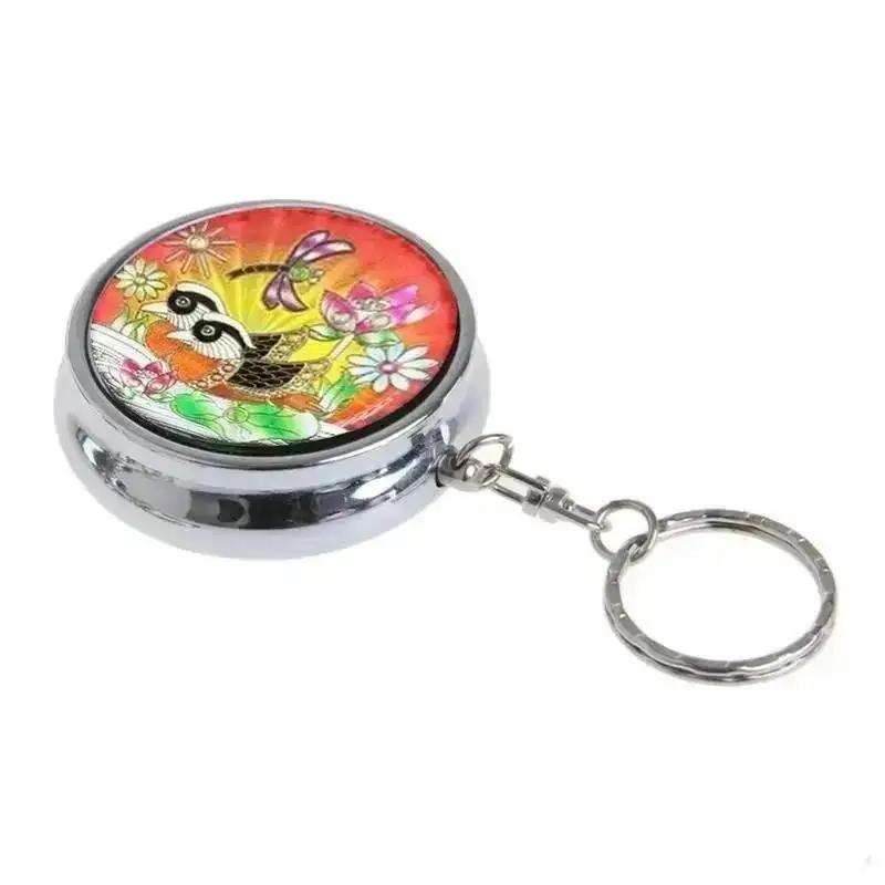 Round Cigarette Ashtray Box Useful Portable Pocket Stainless Steel Round Cigarette Ashtray With Keychain AU(Color Random)