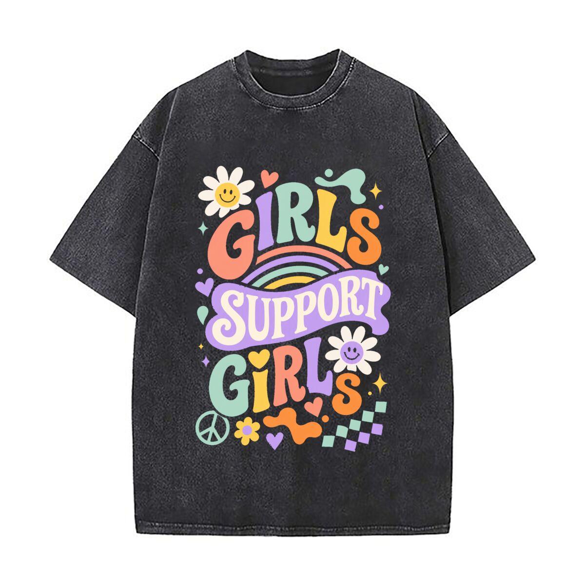 Girls Positive Quote Floral Letterin Retro Washed Distressed T Shirt Men Summer Casual Short Sleeve S