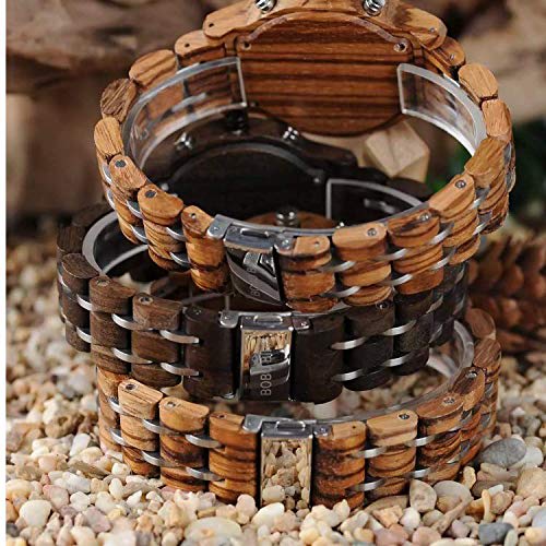 BOBO BIRD Pair Wooden Watches with Gift Box, Analog, Japanese Quartz Movement, Chronograph, Lightweight, Date Display, Stopwatch, Men's, Women's, Coup