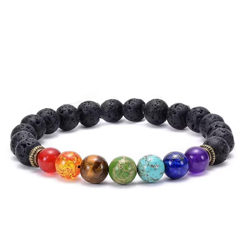 TEMU Multi-Color Volcanic Stone Woven Bracelet - Unisex Natural Beaded Jewelry 8mm