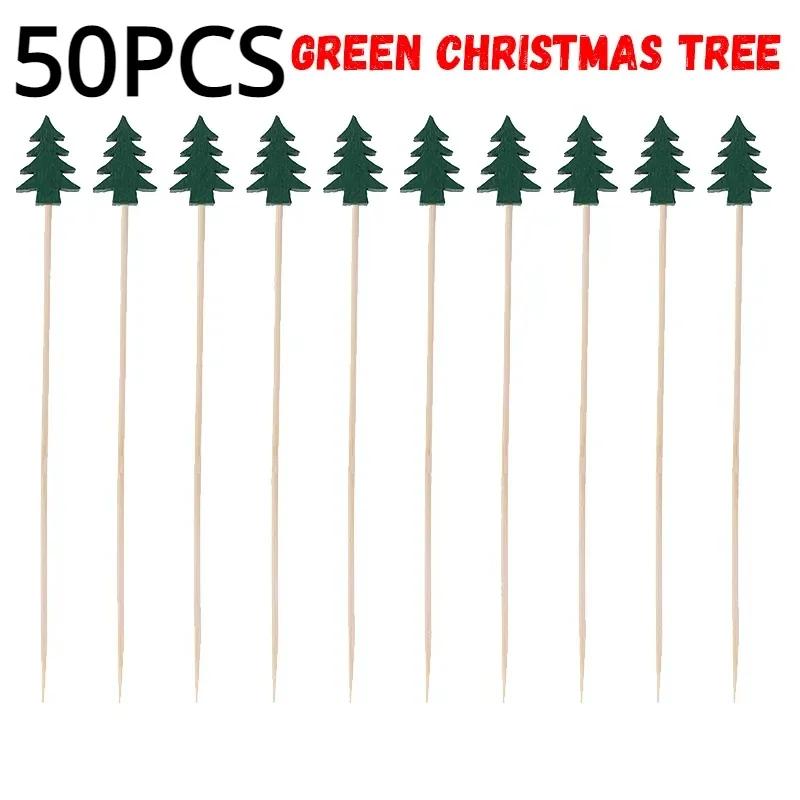 50 Stück/Set Weihnachten Fruchtspieße Einweg Bambusspieße Schneeflocke Weihnachtsbaum Elch Weihnachtsmann Schneemann Spieße Weihnachtsdekoration
