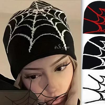 Strickmütze mit Spinnennetz-Design für Männer und Frauen, modische Pullover-Kappe, Y2k-Gothic-Mütze, warme Beanie-Mützen, neue Hip-Hop-Straßenmütze
