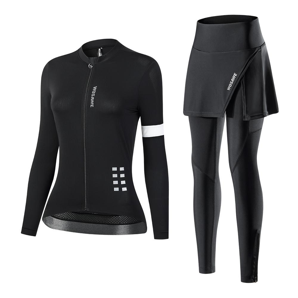 Wosawe Women's Cycling Suits Ladies Bicycle Set Breathable Full Zipper Tops Reflective Anti-Sweat Jersey Mountain Bike 5D Gel Padded Bike Ride Tights