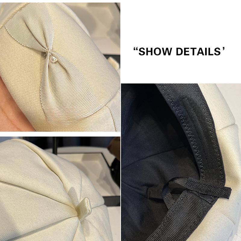 Bow Hat Women'S Spring And Autumn Beret Versatile Solid Color Bud Hat Sweet Japanese Painter Hat Tide