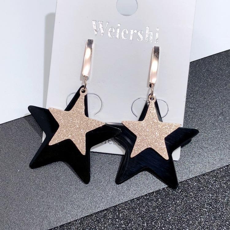 Japanese and Korean 18K Rose Gold Titanium Steel Zircon Stud Earrings, Femininity Simple Four-leaf Clover Black Earrings Internet Celebrity