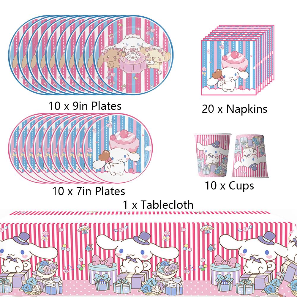 51pcs Cinnamoroll Kawaii Party Supplies Include Tablecloth Plates Napkins Cups