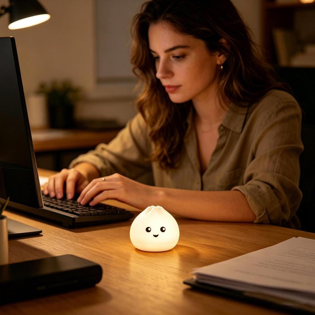 Cute Night Light Squeezable Dumpling Dimmable Nightlight Tap Control Night Lamp For Kids Boys Girls Teens Adults Home Bedroom