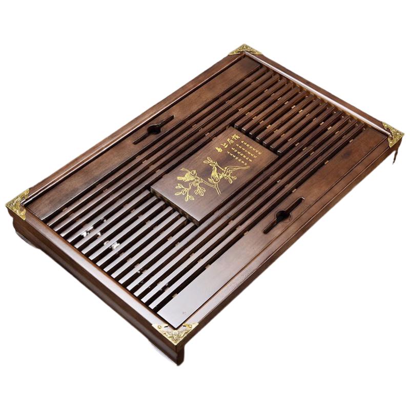 Solid Wood Rectangular Tea Tray with Drainage