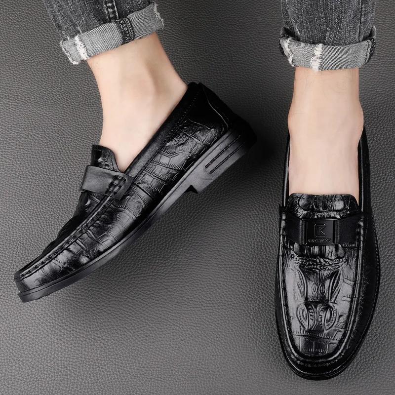 Fashion Genuine Leather Fashion High Quality Cowhide Casual Shoes Handmade Loafers Men Footwear Low Heeled British Style Walking Shoes