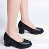 Buty Damskie Jednokolorowe Cztery Pory Roku Gruba Obcas Okrągły Nosek Średniej Wysokości Buty Damskie Pierwiastek Kwadratowy Płytki Dekolt Czarne Skórzane Buty Niskie Obcasy Damskie Buty Jednokolorowe