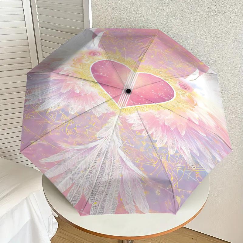 1pc Heart Wings Automatic Open/Close Umbrella Compact Folding Umbrella with 8-Rib Shaft for Women/Men, Elegant Birthday1146S
