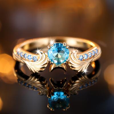 Stijlvolle belofte ring sprankelend getijde ontwerp ingelegd glanzende oceaan blauwe zirkoon verlovingsring bruiloft feest sieraden