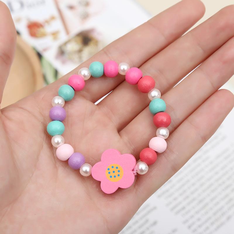 2pcs/Set Fashion Natural Wood Beads Jewelry Cute Animal Pattern Necklace Bracelet For Children Party Jewelry Girl Birthday Gift