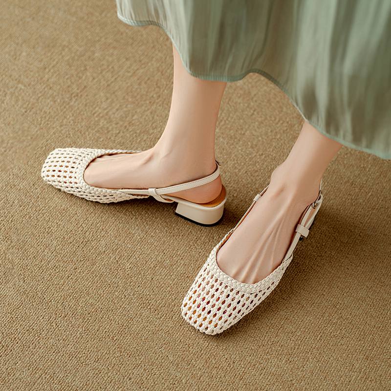 

Krazing Pot Микрофибра Плетение Летний Размер 41 Средний Каблук Слингбэк Вечерние Туфли Женские Квадратный Носок Гладиаторские С Вырезами Лодочки 40 слоновая кость