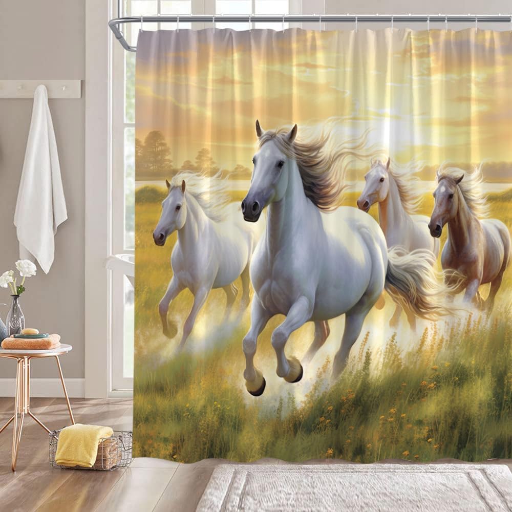 Western Horse Barn Door Shower Curtain Farm Animals Green Leaves Butterfly Bathroom Decor Fabric Bath Curtains with Hooks