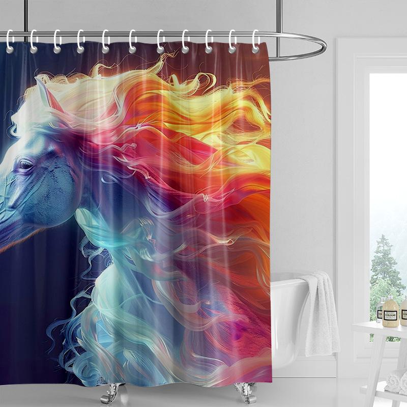 Close-up of a colorful horse Shower Curtain Washable Dirt-Resistant Shower Head waterproof Polyester Bath Curtain For Home Decor